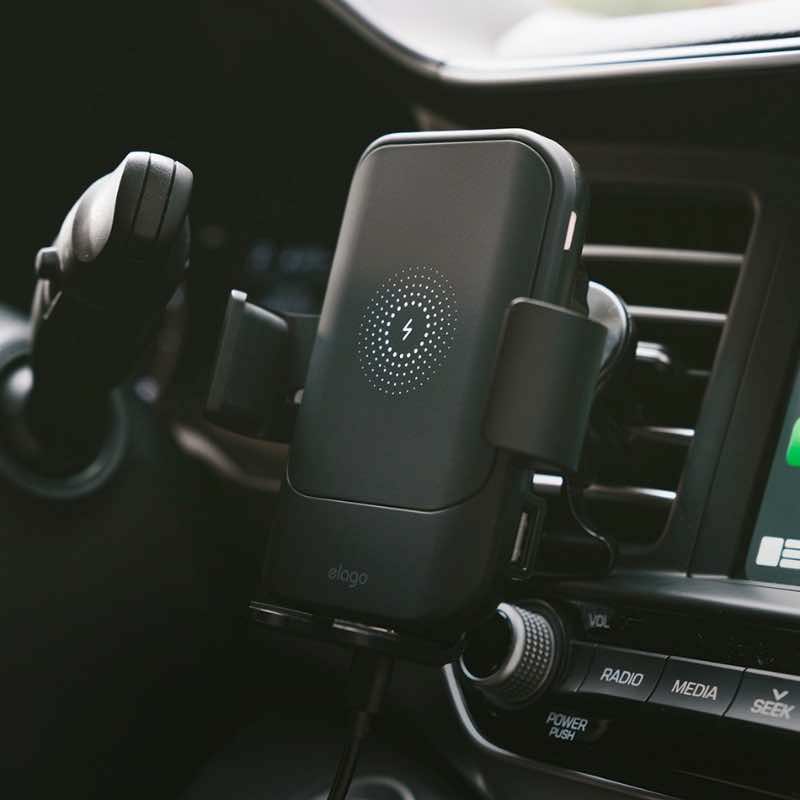 Elago Wireless Car Fast Charger with Auto-Clamping Car Mount-Black