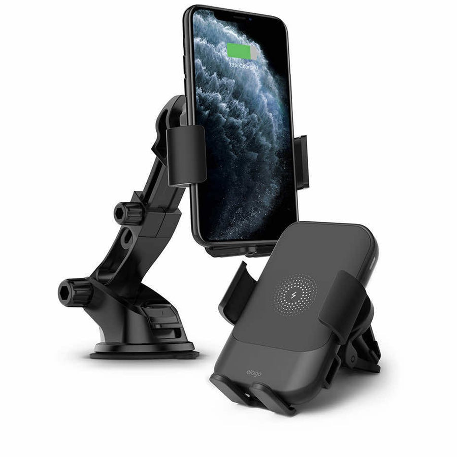 Elago Wireless Car Fast Charger with Auto-Clamping Car Mount-Black